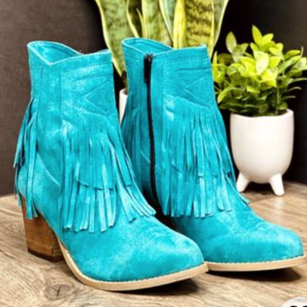 Fringe Boots Western Cowboy Blue Suede Fringe Boots The Sandra Boot